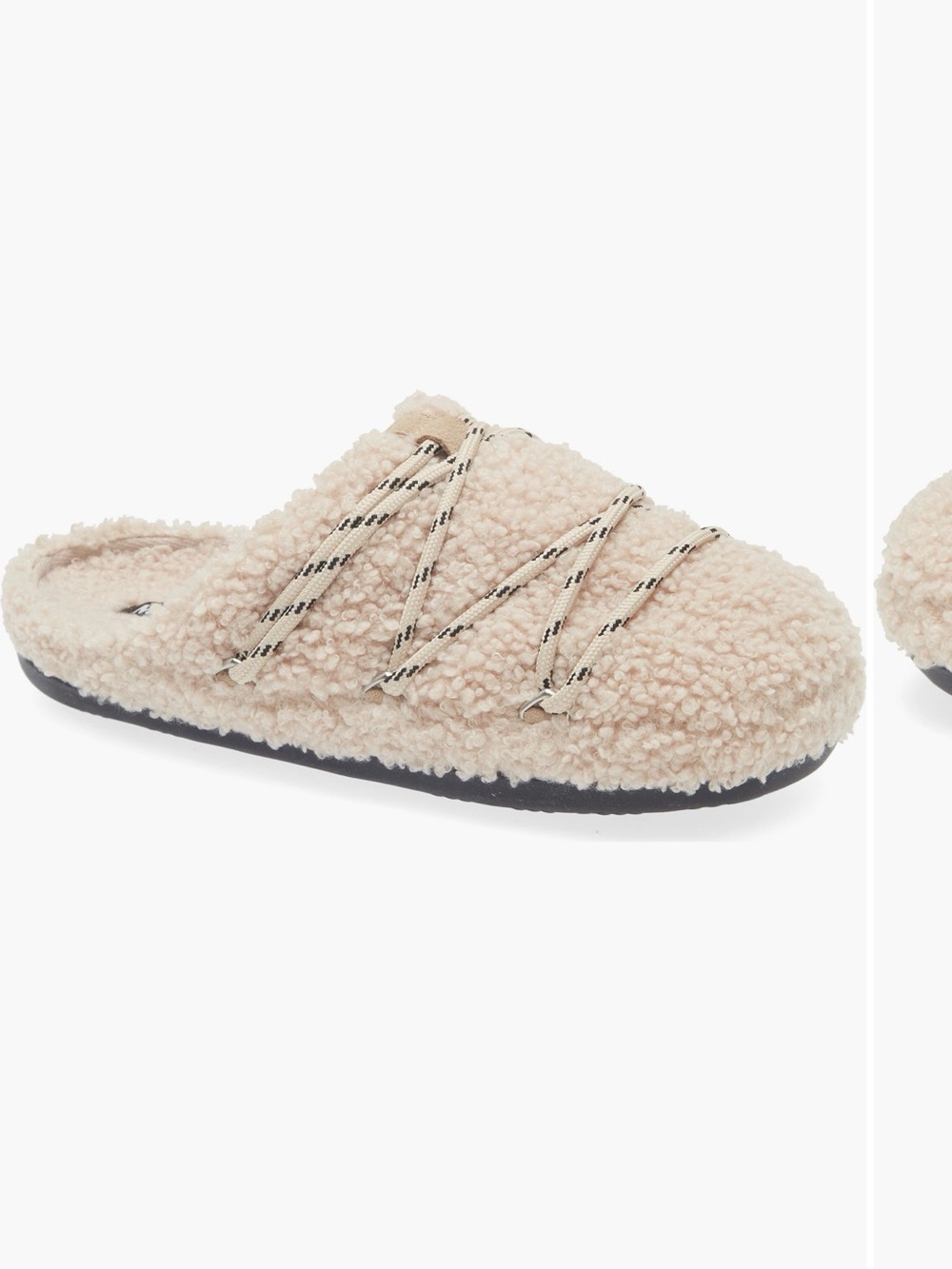 Moon Boot Sherpa Slip-On Mule in Cream with Contrasting Laces